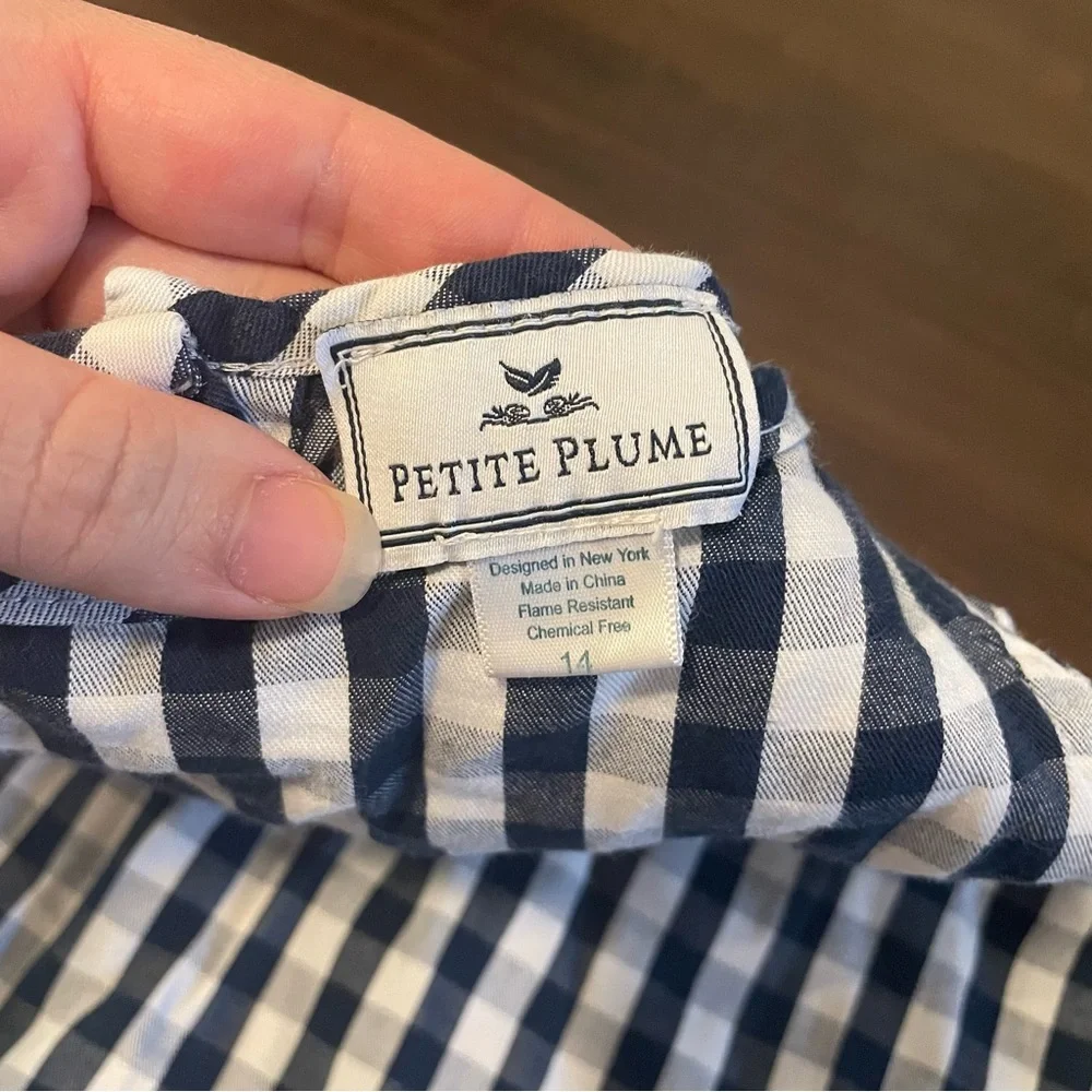 Petite Plume Navy Blue & White Gingham Nightgown Size 14 - Picture 3 of 5